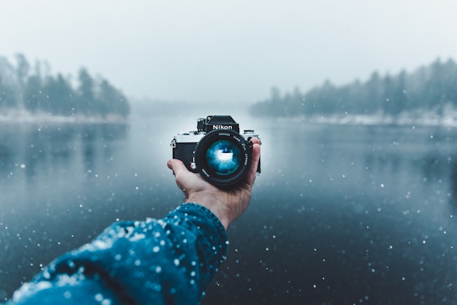 camera cold winter lake snow